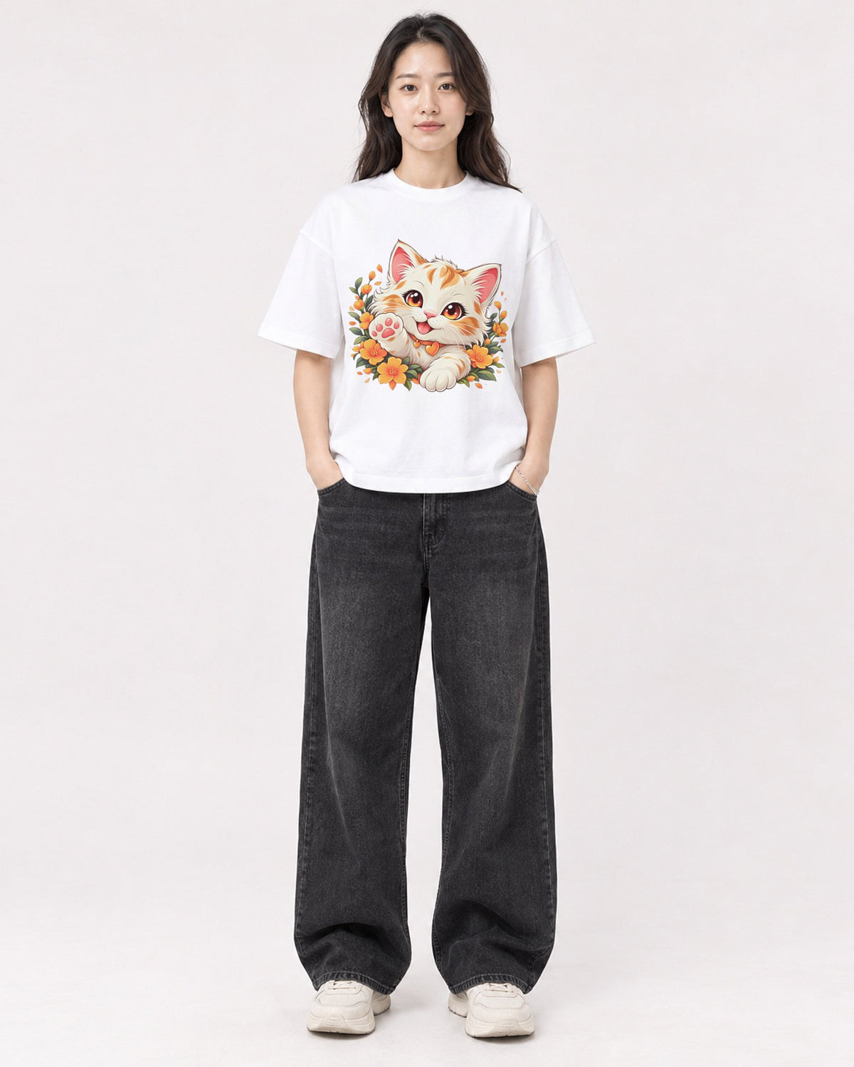 Mockup Boxy Heavyweight Tee White female full-body 03