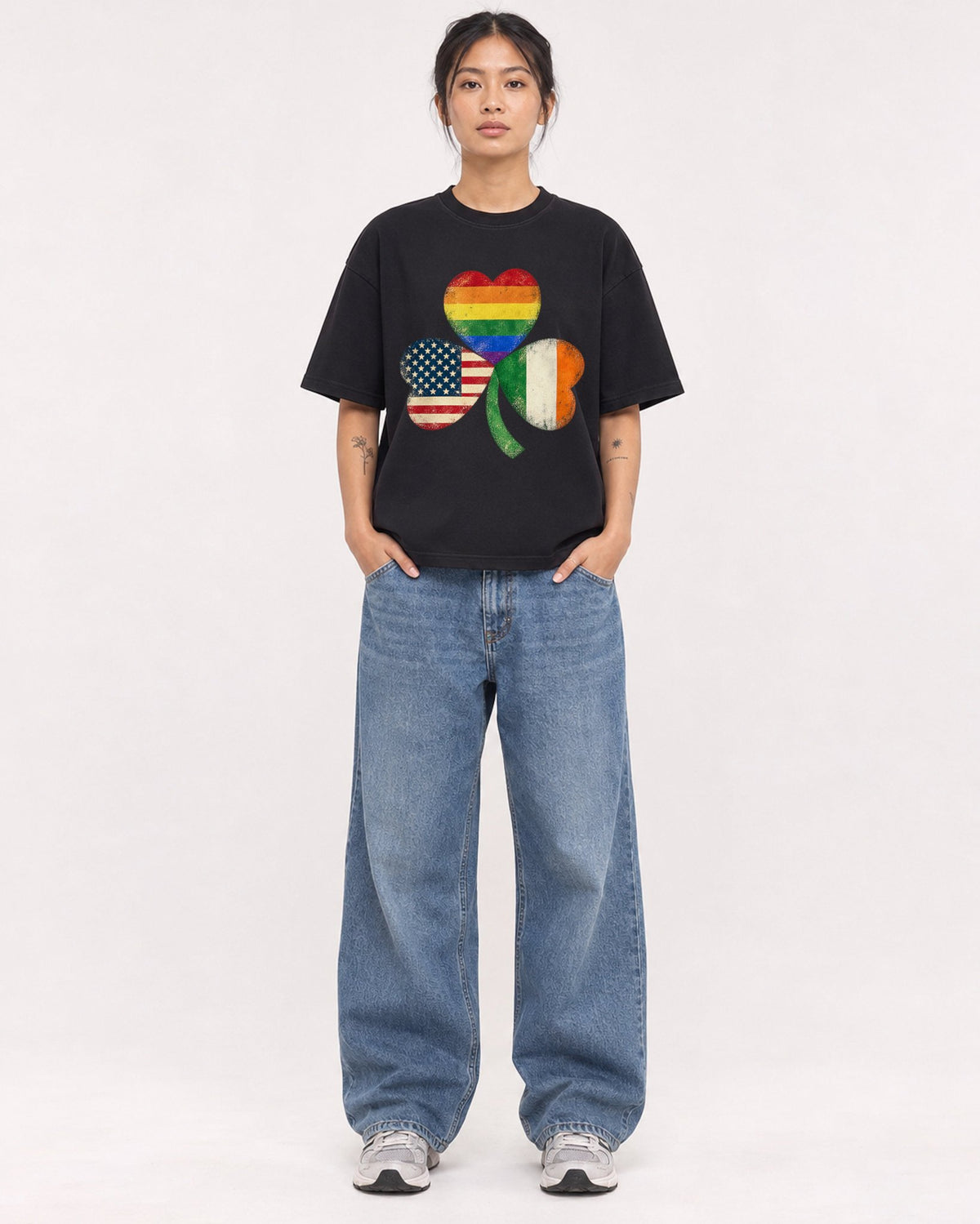 Mockup Boxy Heavyweight Tee Black female full-body 12