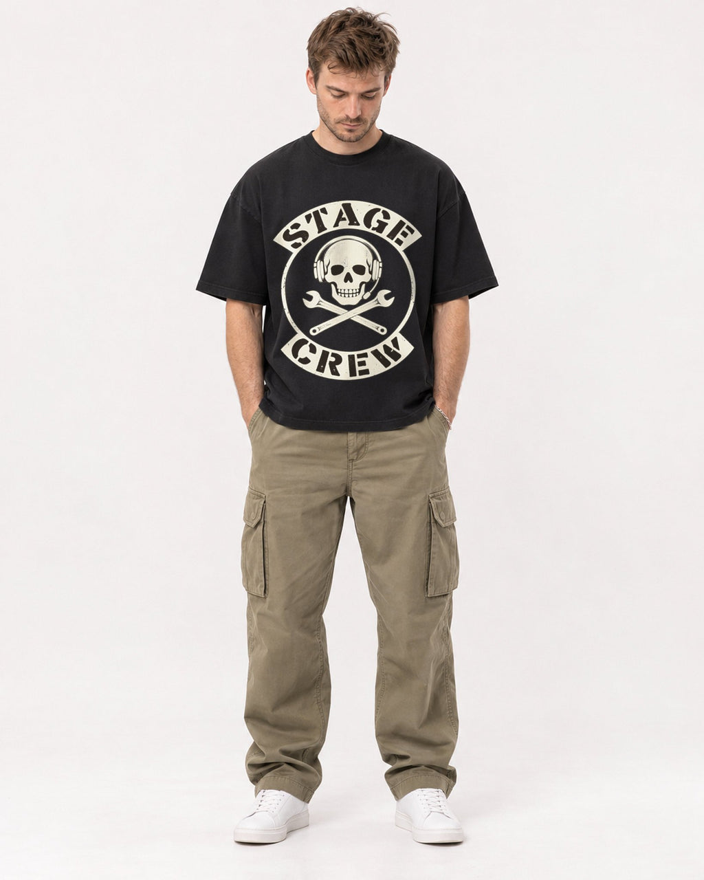Mockup Boxy Heavyweight Tee Black male full-body 08