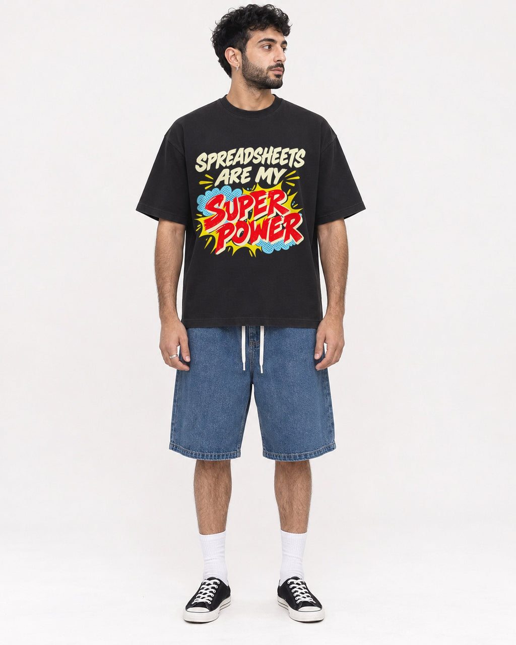 Mockup Boxy Heavyweight Tee Black male full-body 07