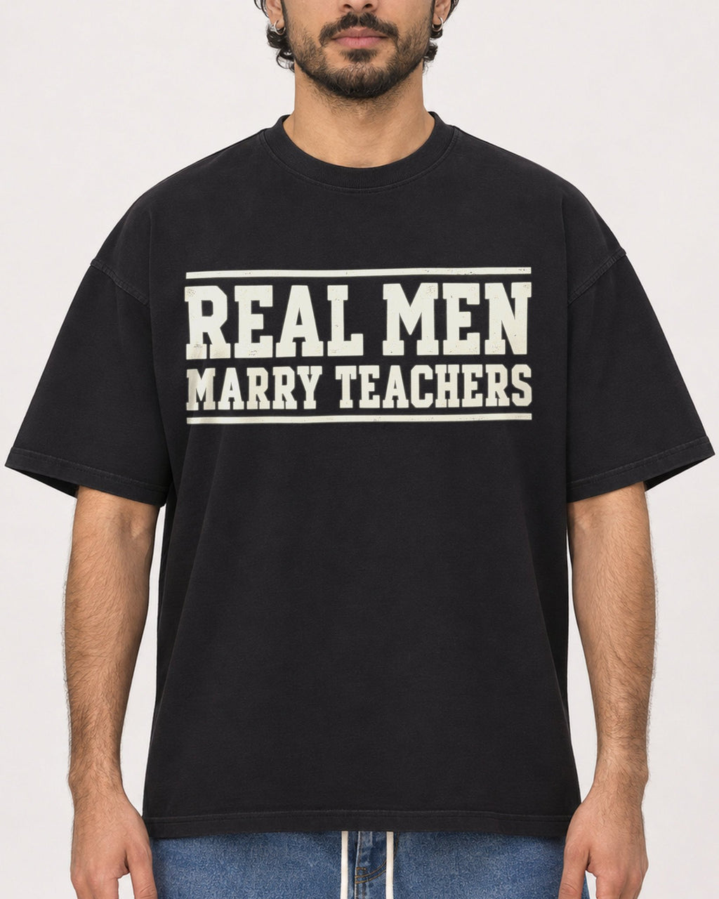 Mockup Boxy Heavyweight Tee Black male close-up 47