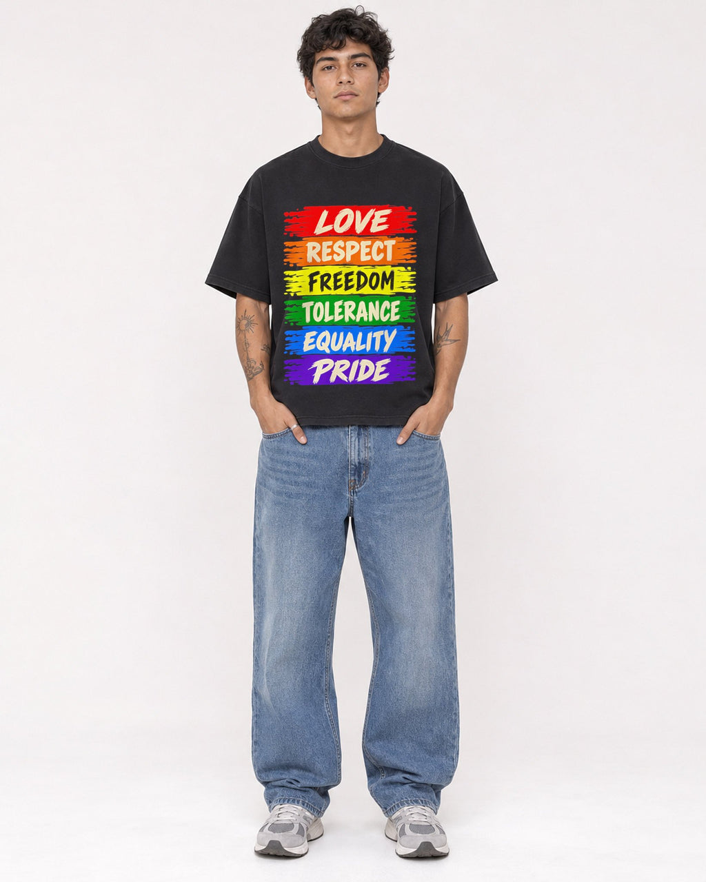 Mockup Boxy Heavyweight Tee Black male full-body 06