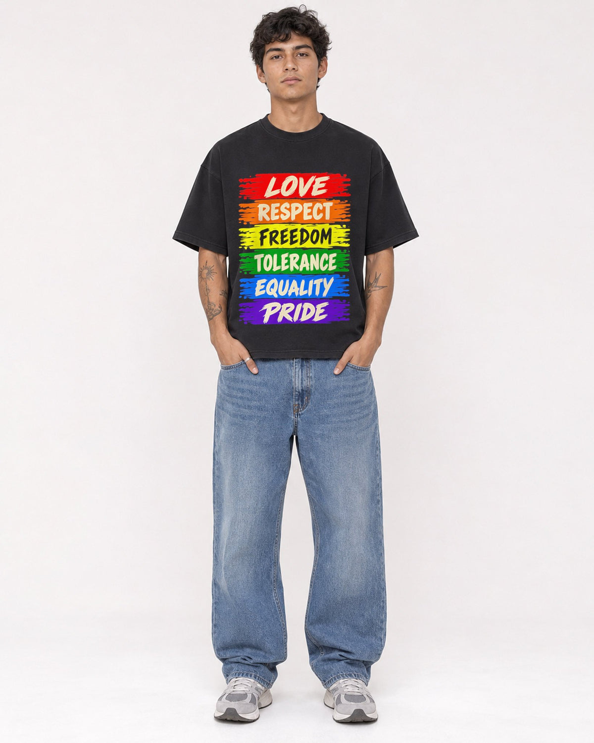 Mockup Boxy Heavyweight Tee Black male full-body 06