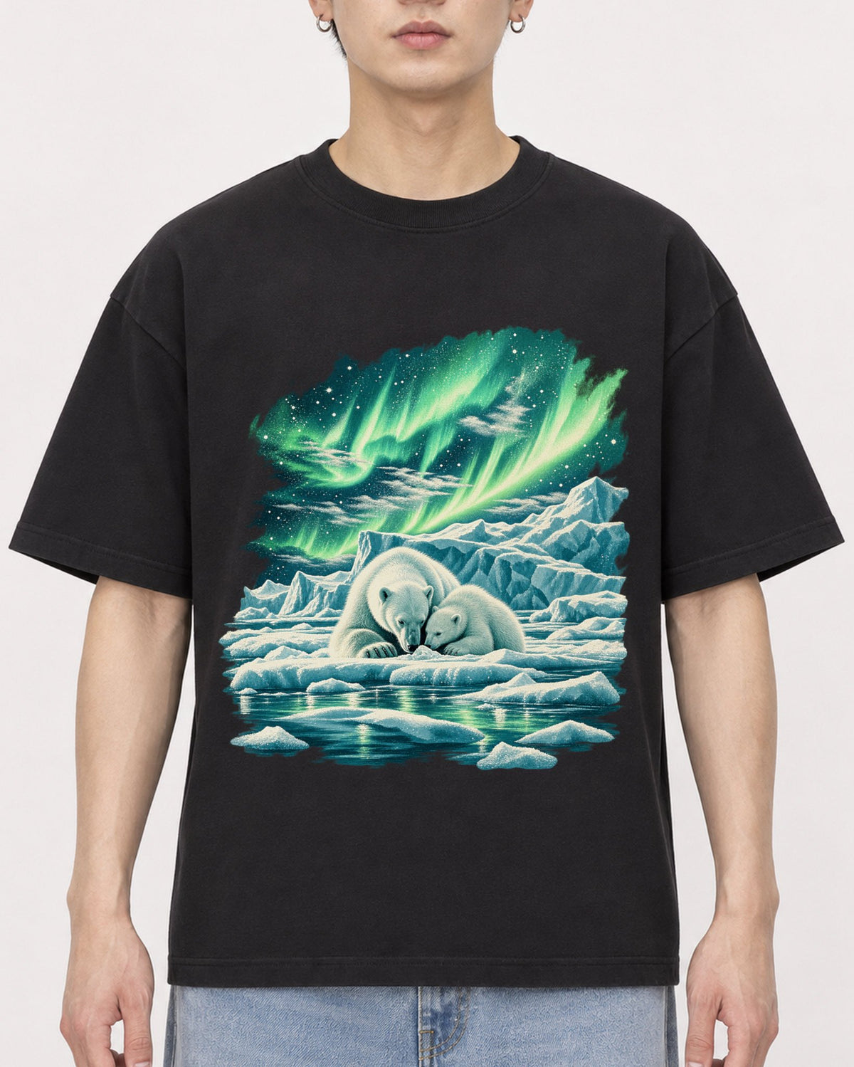 Mockup Boxy Heavyweight Tee Black male close-up 01