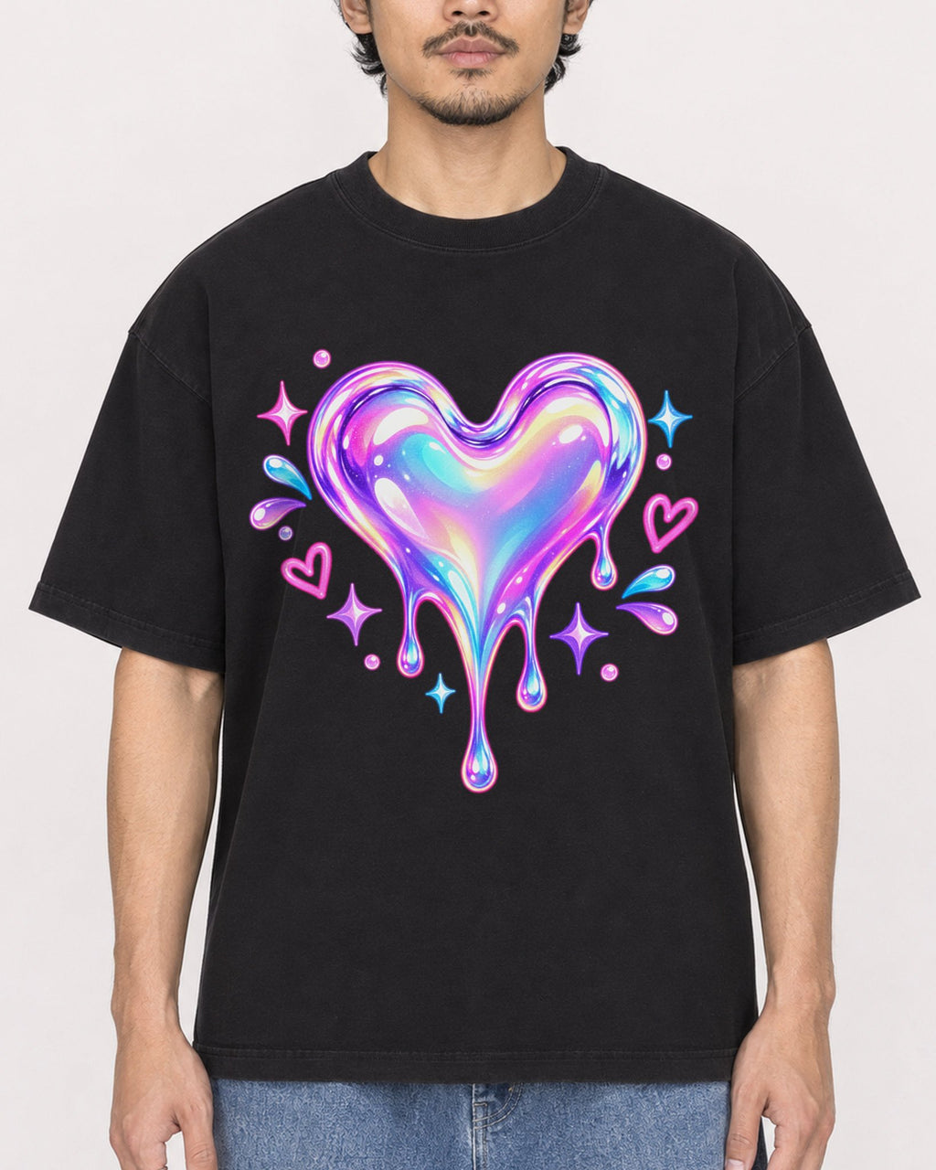Mockup Boxy Heavyweight Tee Black male close-up 02