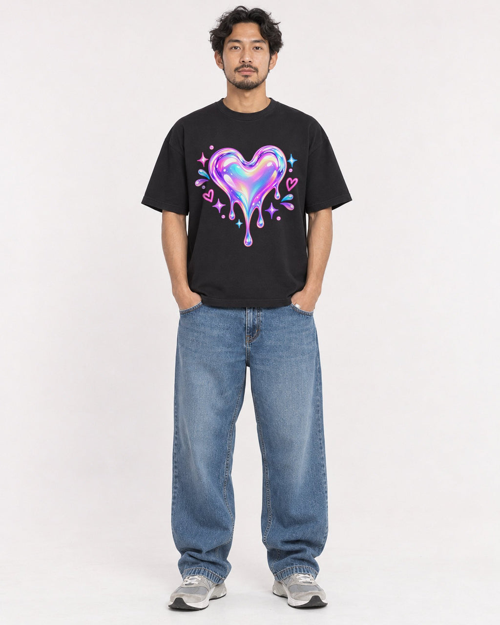 Mockup Boxy Heavyweight Tee Black male full-body 02