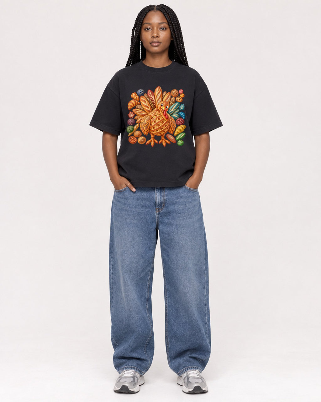 Mockup Boxy Heavyweight Tee Black female full-body 04