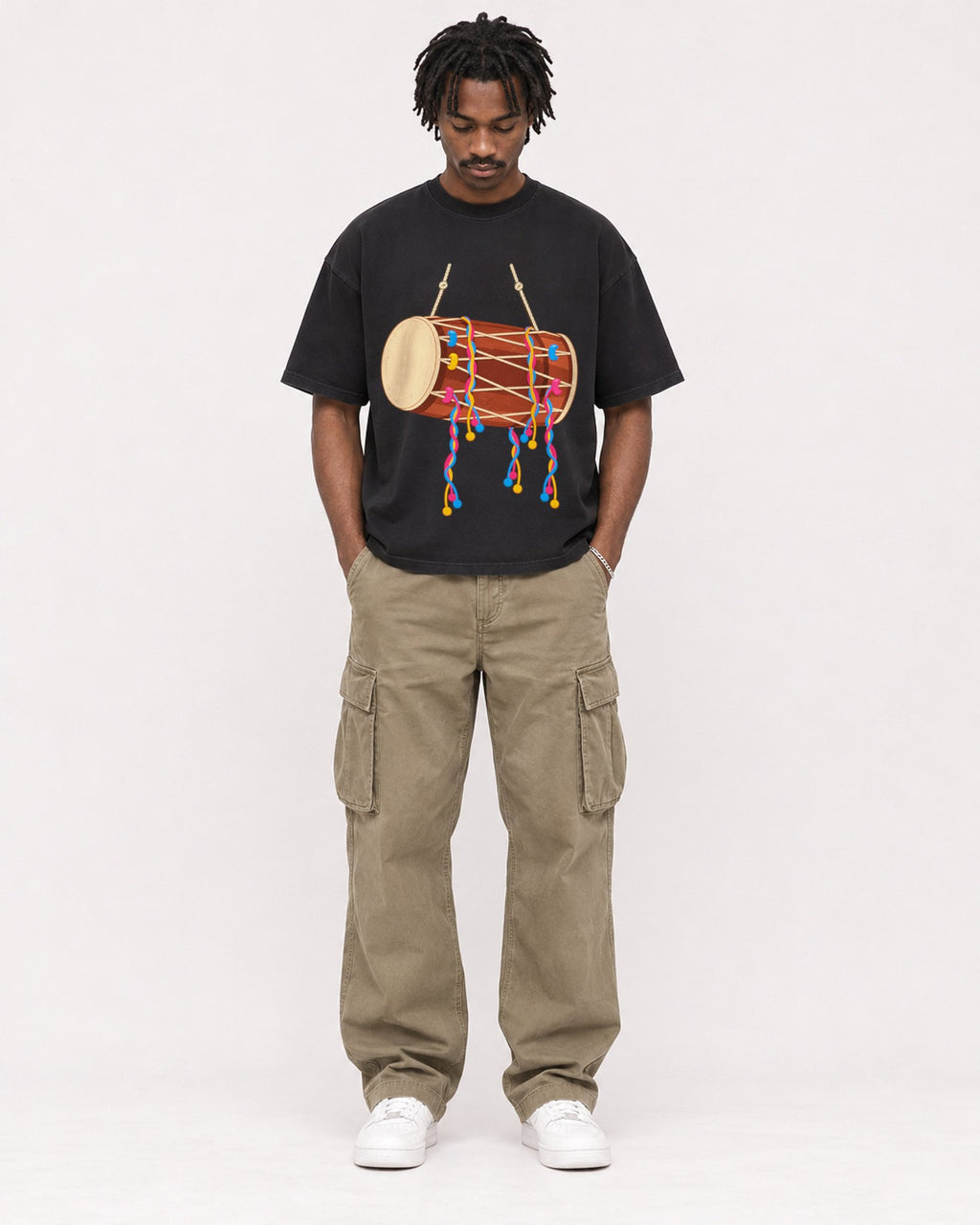 Mockup Boxy Heavyweight Tee Black male full-body 04