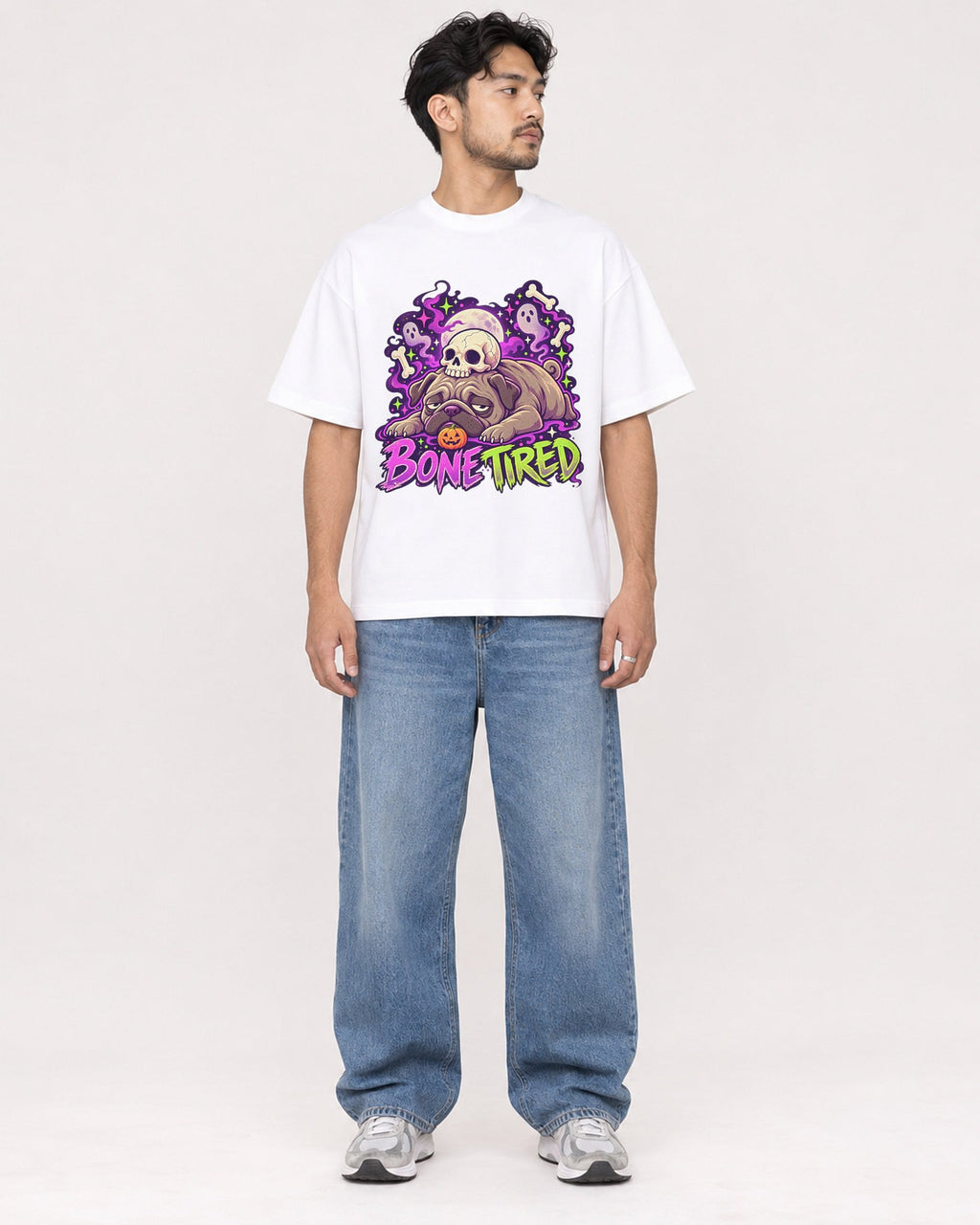 Mockup Boxy Heavyweight Tee White male full-body 02