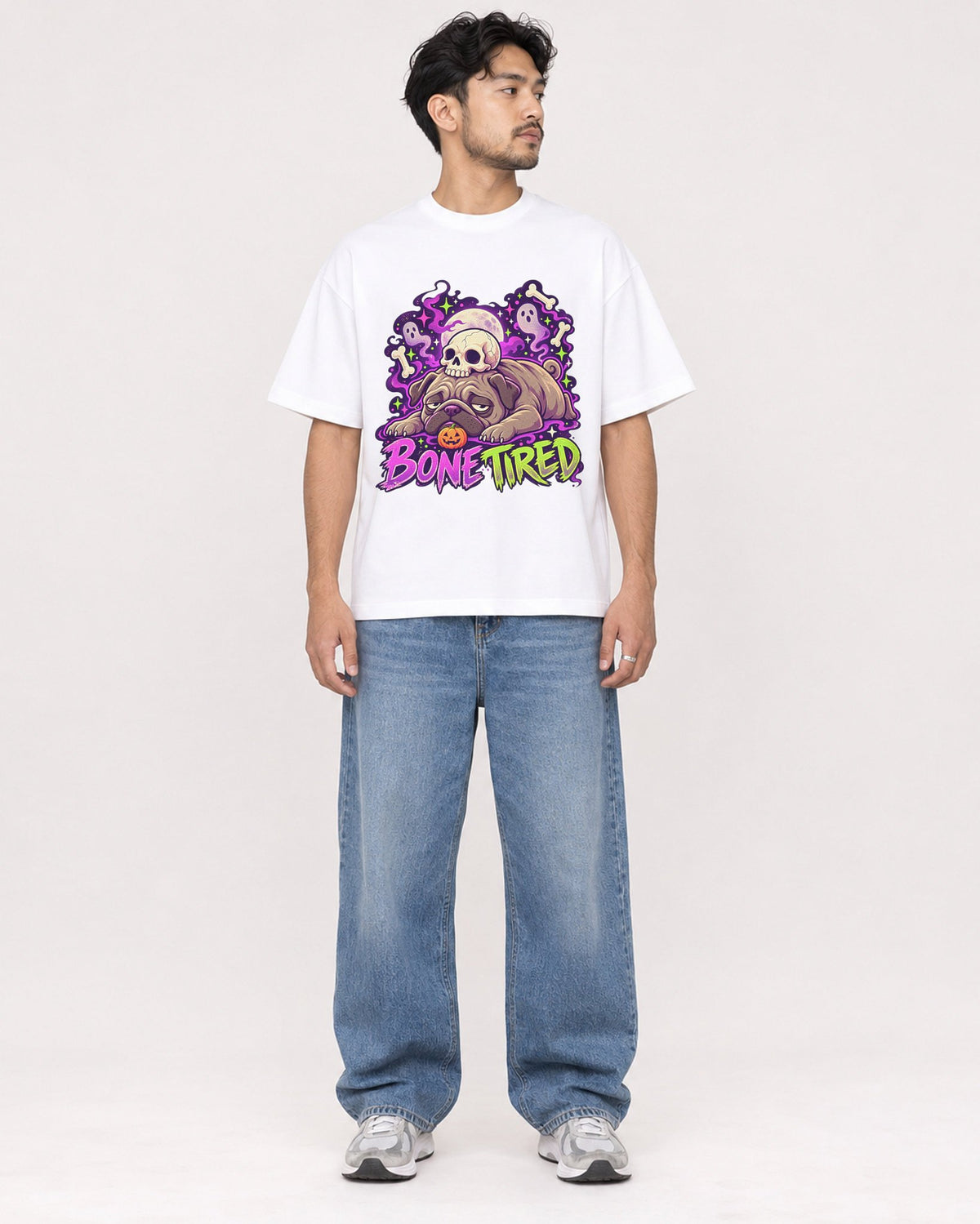 Mockup Boxy Heavyweight Tee White male full-body 02