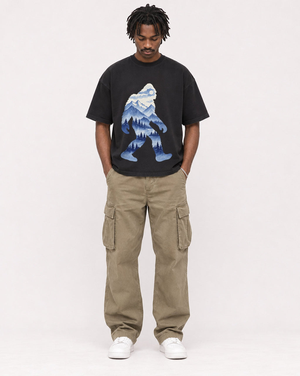 Mockup Boxy Heavyweight Tee Black male full-body 04