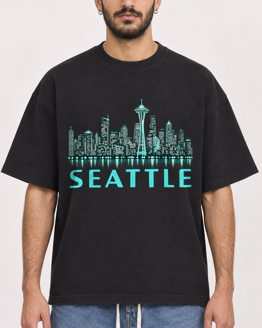 Mockup Boxy Heavyweight Tee Black male close-up 07