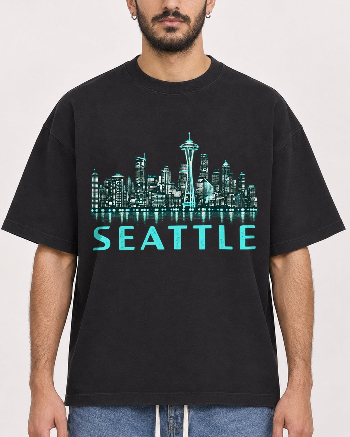 Mockup Boxy Heavyweight Tee Black male close-up 07