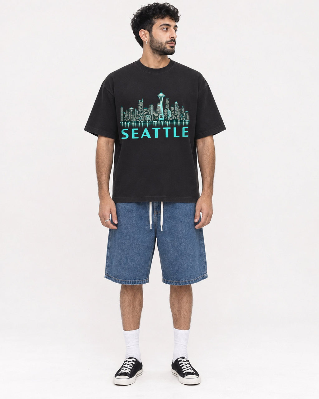 Mockup Boxy Heavyweight Tee Black male full-body 07