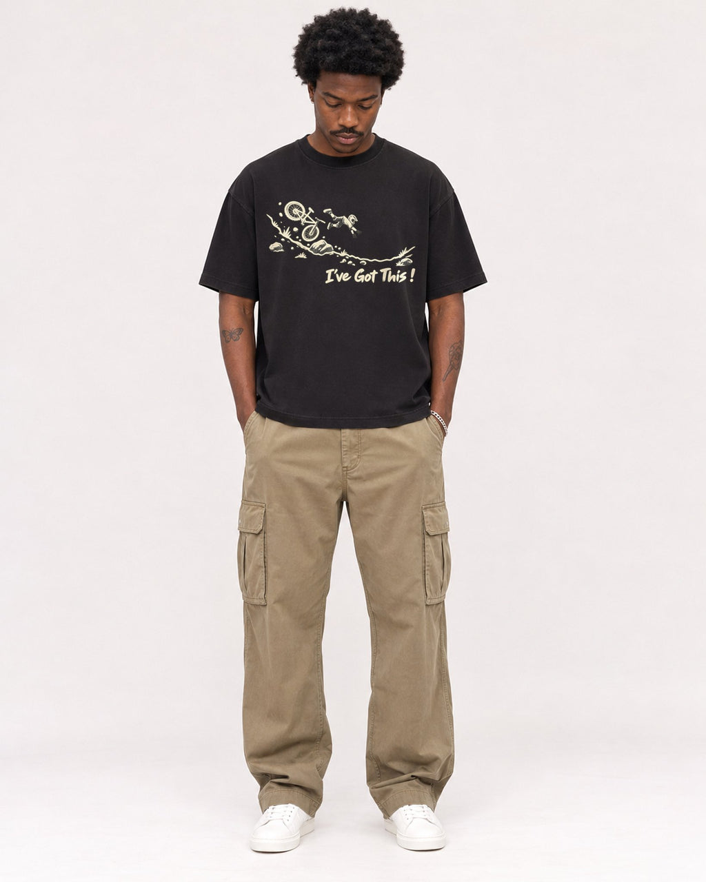 Mockup Boxy Heavyweight Tee Black male full-body 24