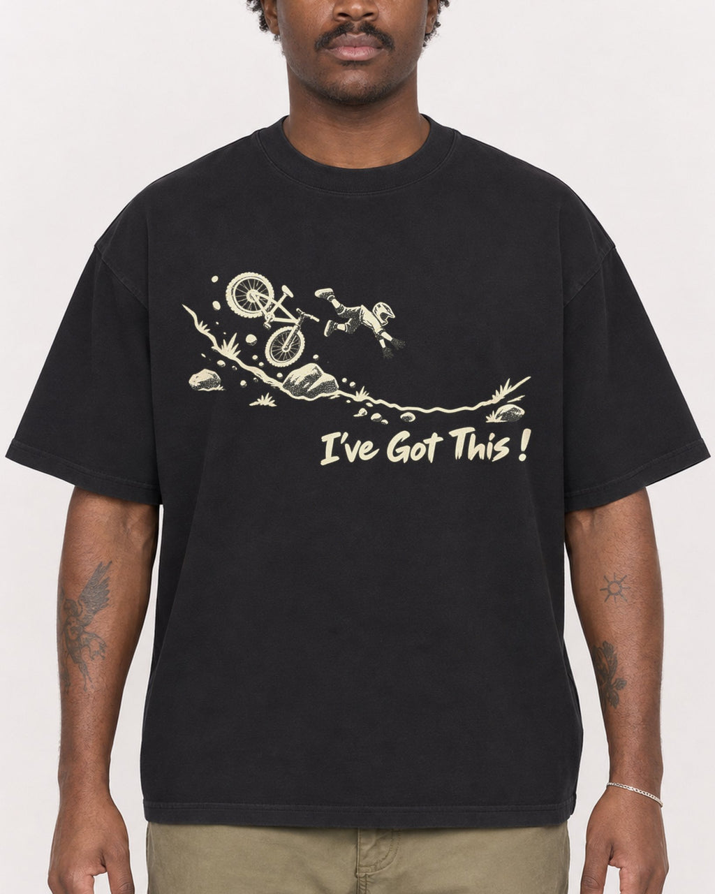 Mockup Boxy Heavyweight Tee Black male close-up 24