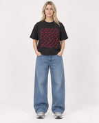 Mockup Boxy Heavyweight Tee Black female full-body 08