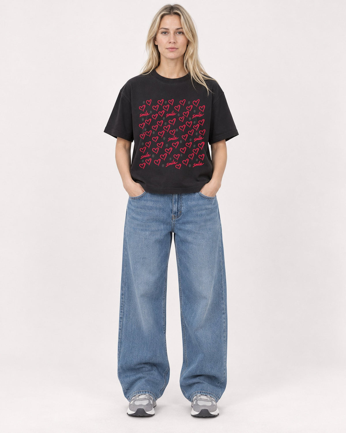 Mockup Boxy Heavyweight Tee Black female full-body 08