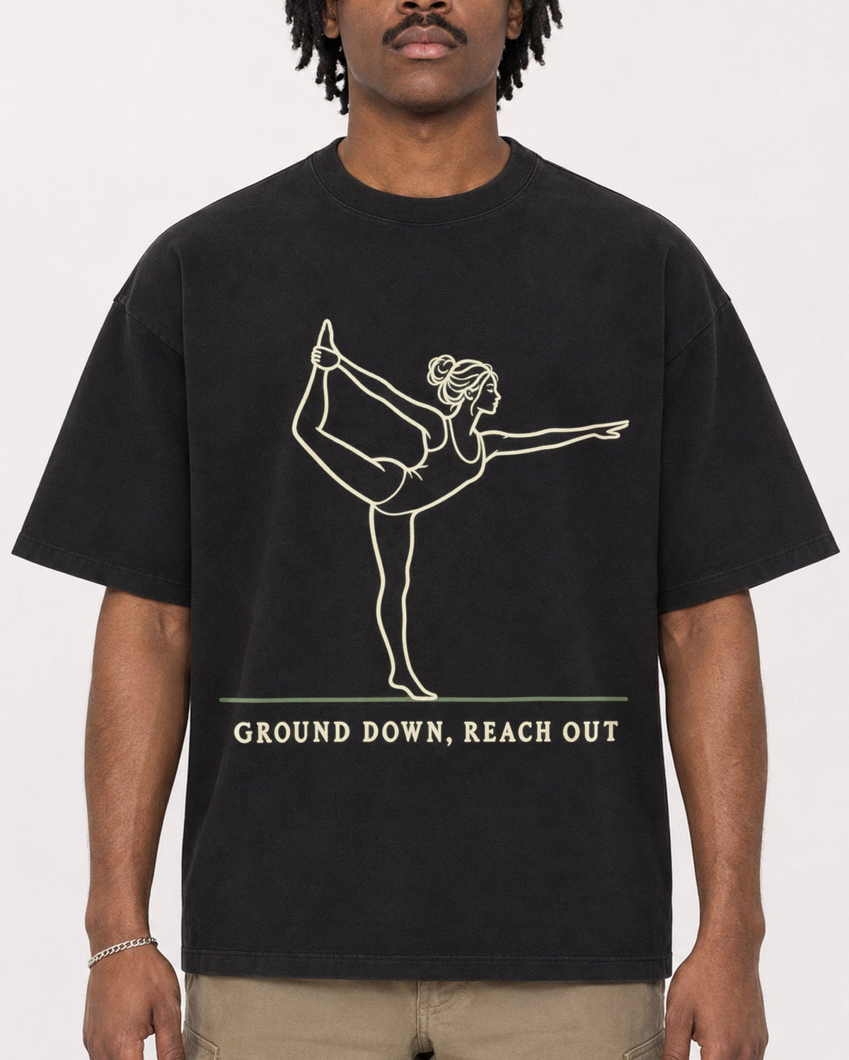 Mockup Boxy Heavyweight Tee Black male close-up 04