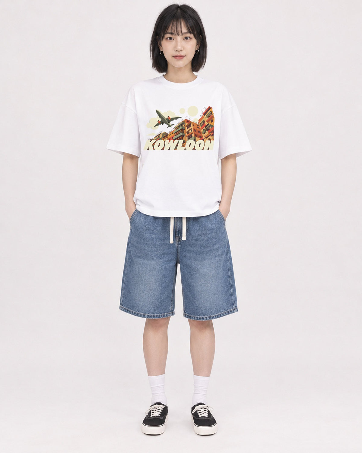 Mockup Boxy Heavyweight Tee White female full-body 11