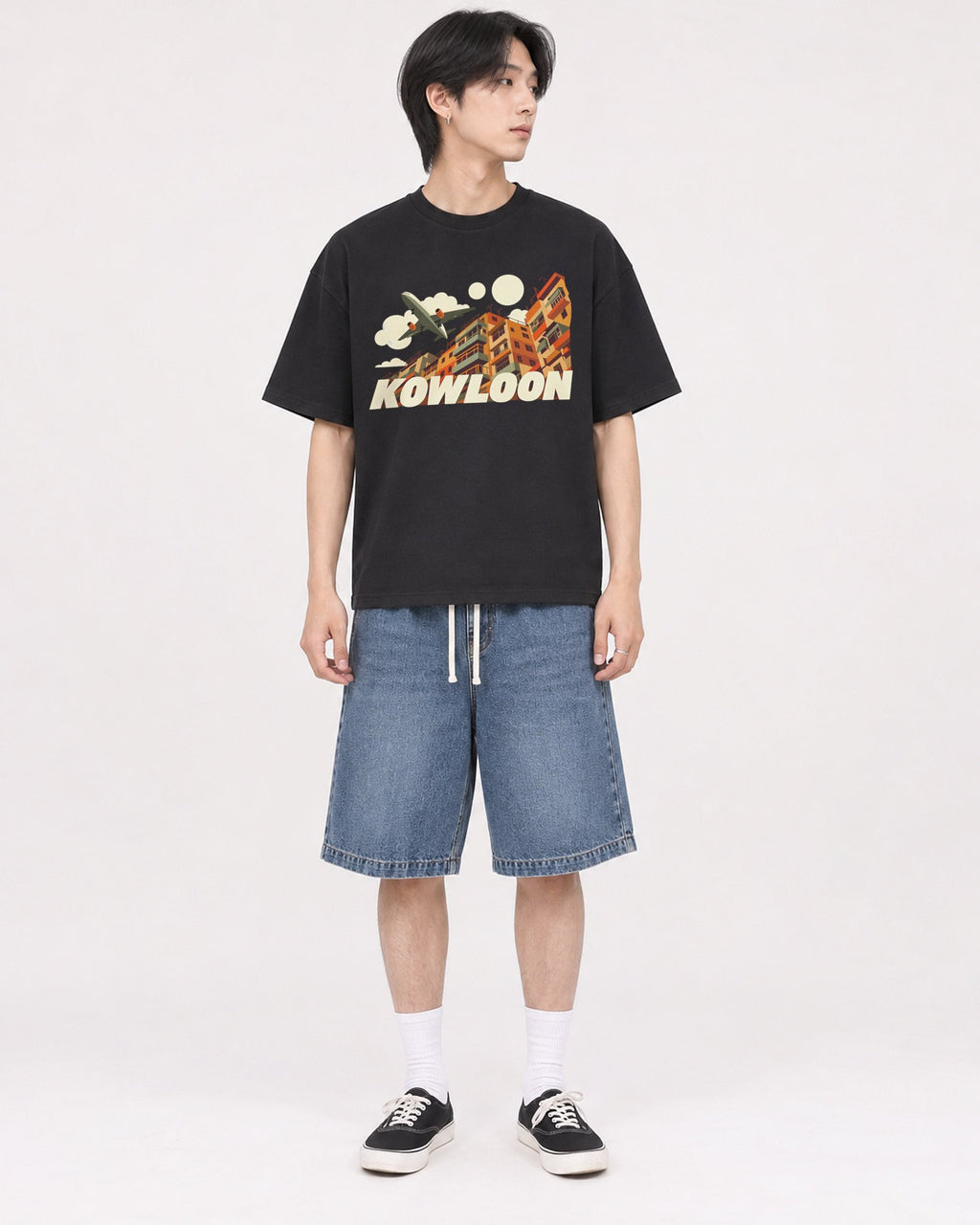 Mockup Boxy Heavyweight Tee Black male full-body 11