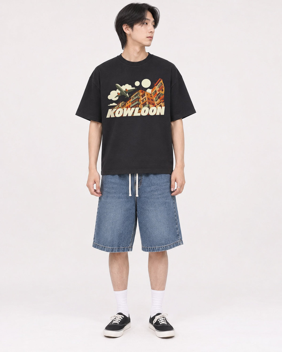 Mockup Boxy Heavyweight Tee Black male full-body 11