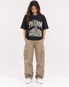 Mockup Boxy Heavyweight Tee Black female full-body 02