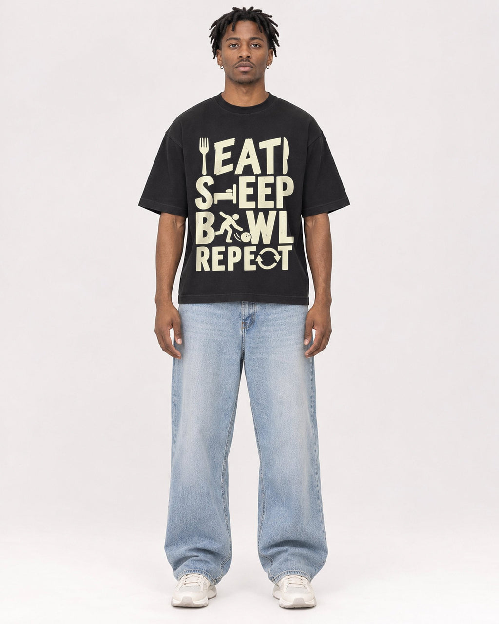 Mockup Boxy Heavyweight Tee Black male full-body 05