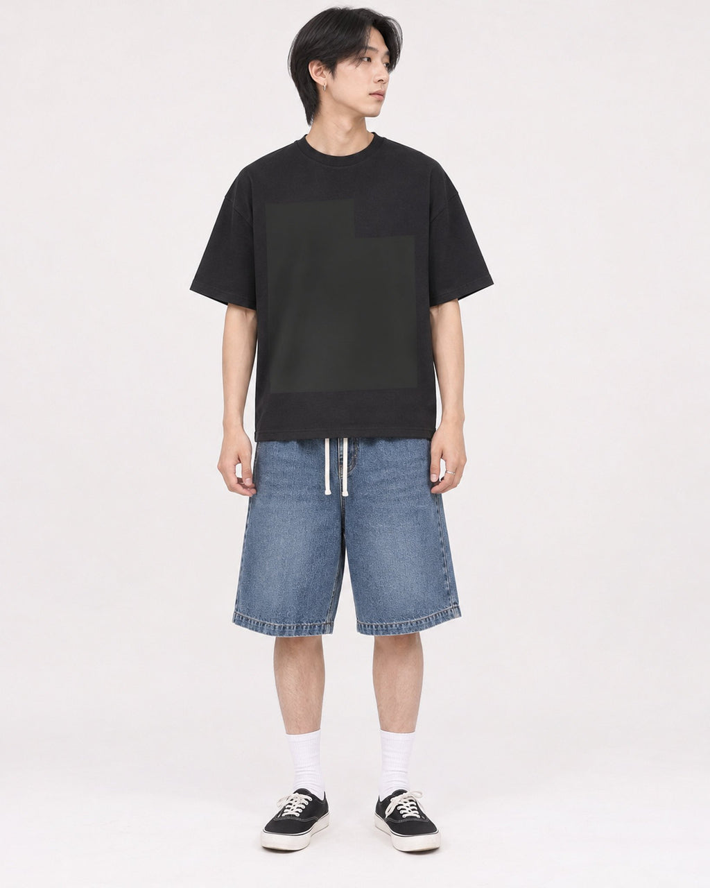 Mockup Boxy Heavyweight Tee Black male full-body 11