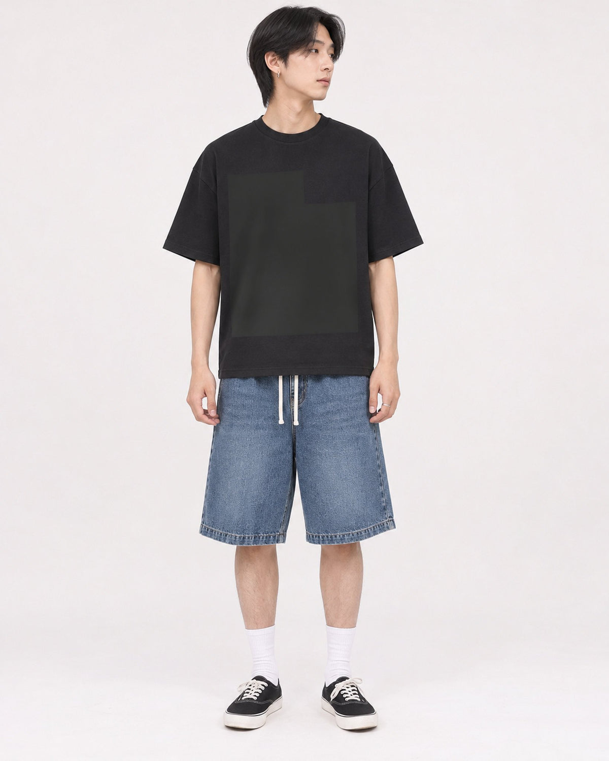 Mockup Boxy Heavyweight Tee Black male full-body 11