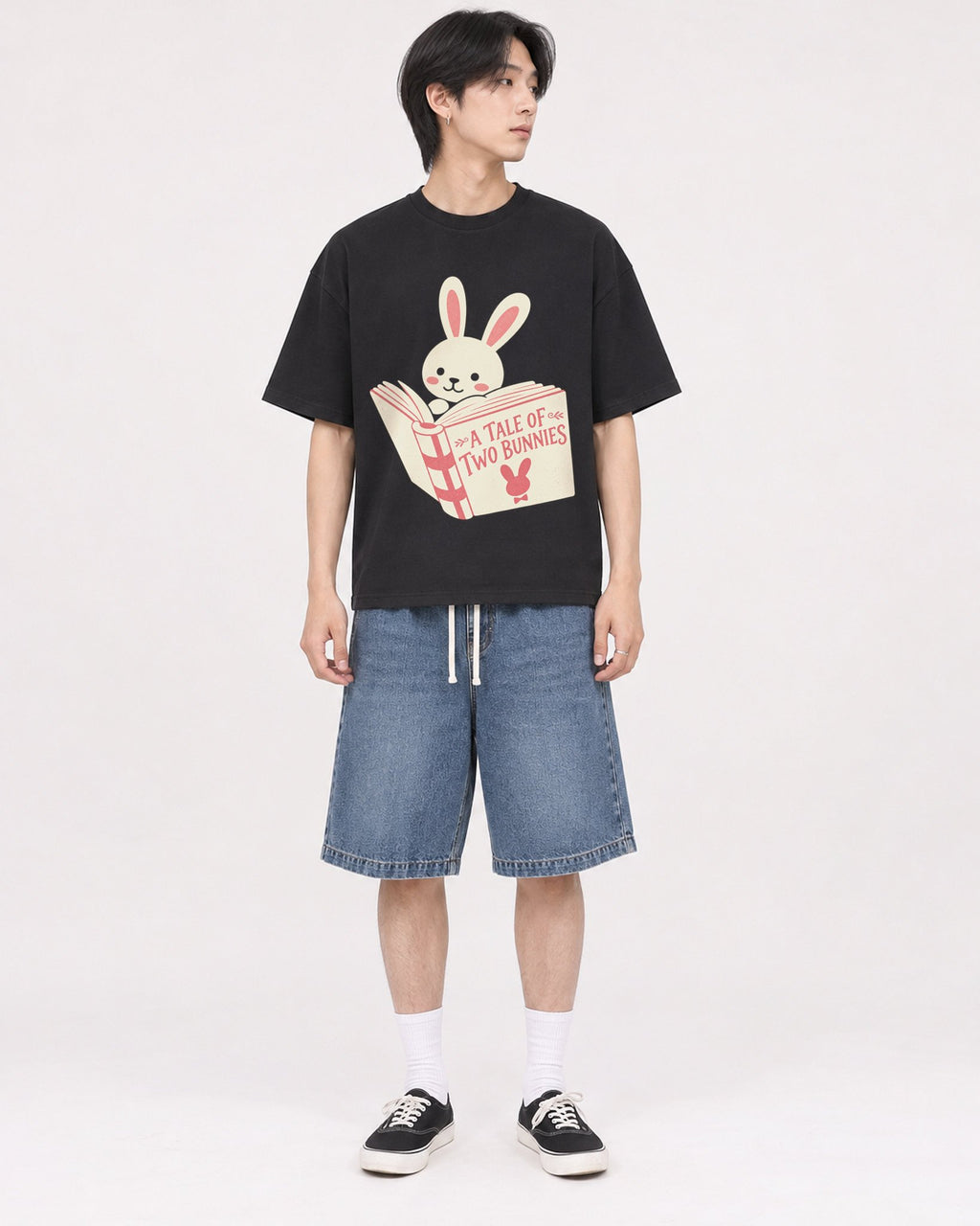 Mockup Boxy Heavyweight Tee Black male full-body 11