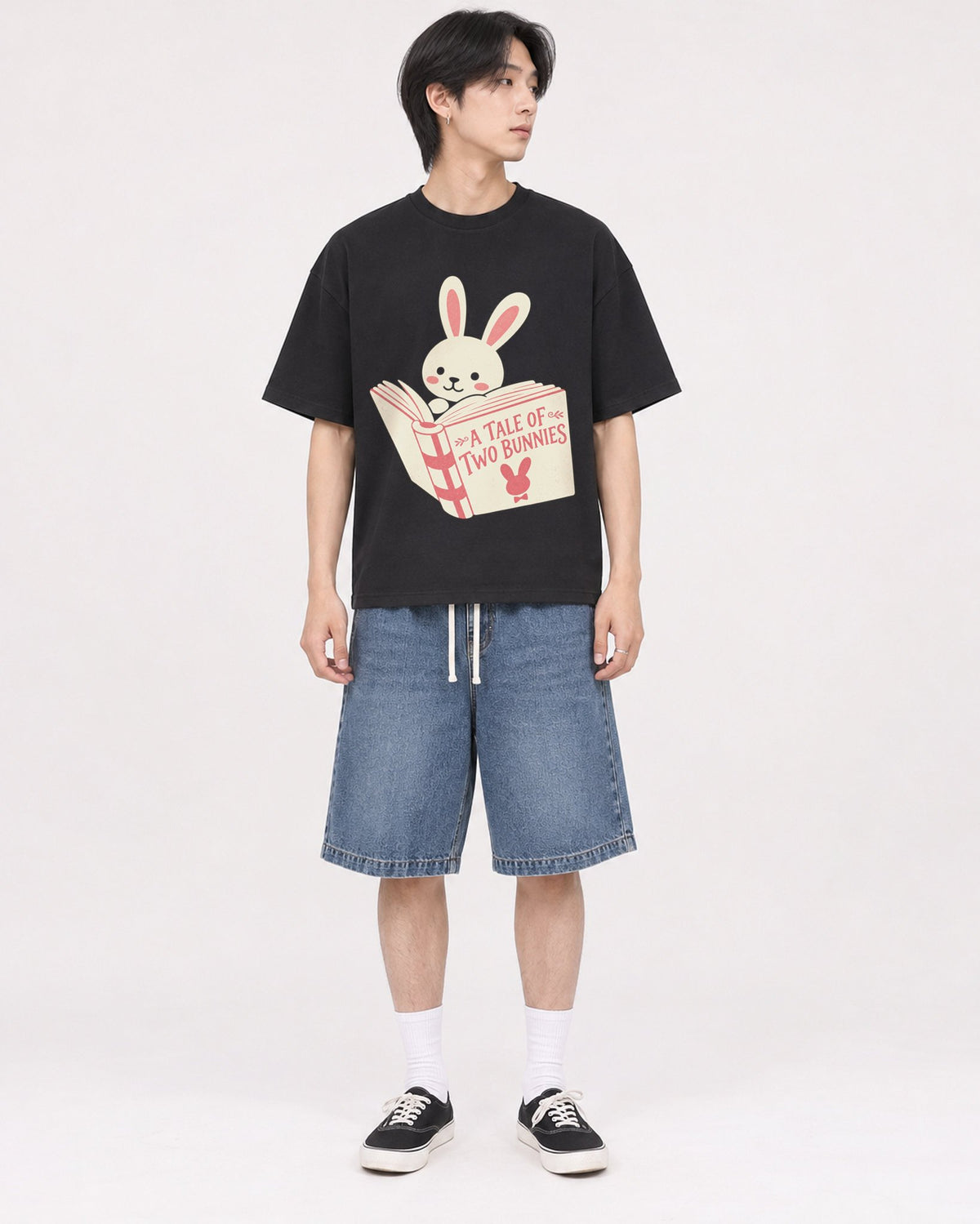 Mockup Boxy Heavyweight Tee Black male full-body 11