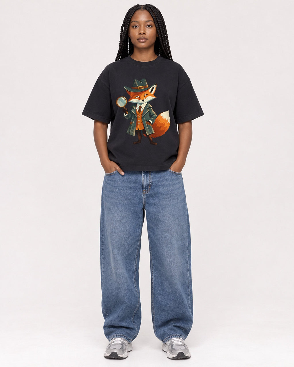 Mockup Boxy Heavyweight Tee Black female full-body 04