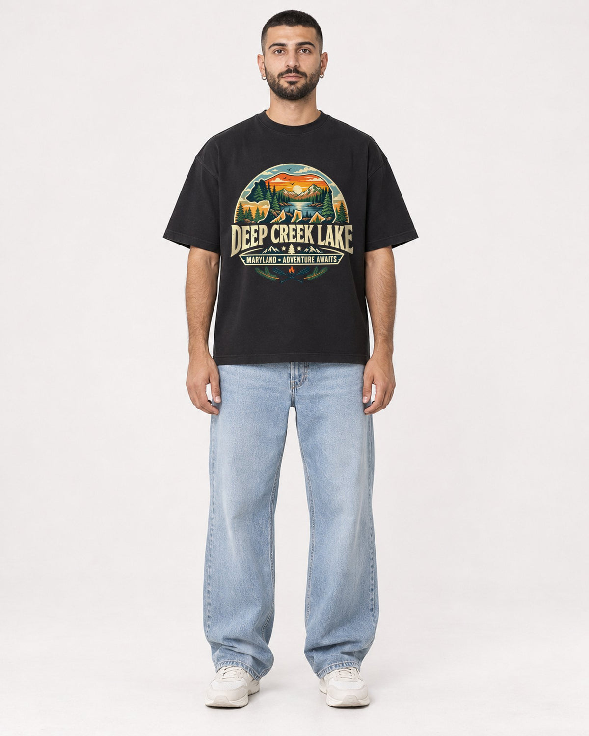 Mockup Boxy Heavyweight Tee Black male full-body 37