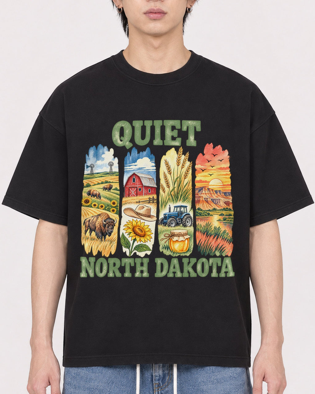 Mockup Boxy Heavyweight Tee Black male close-up 11