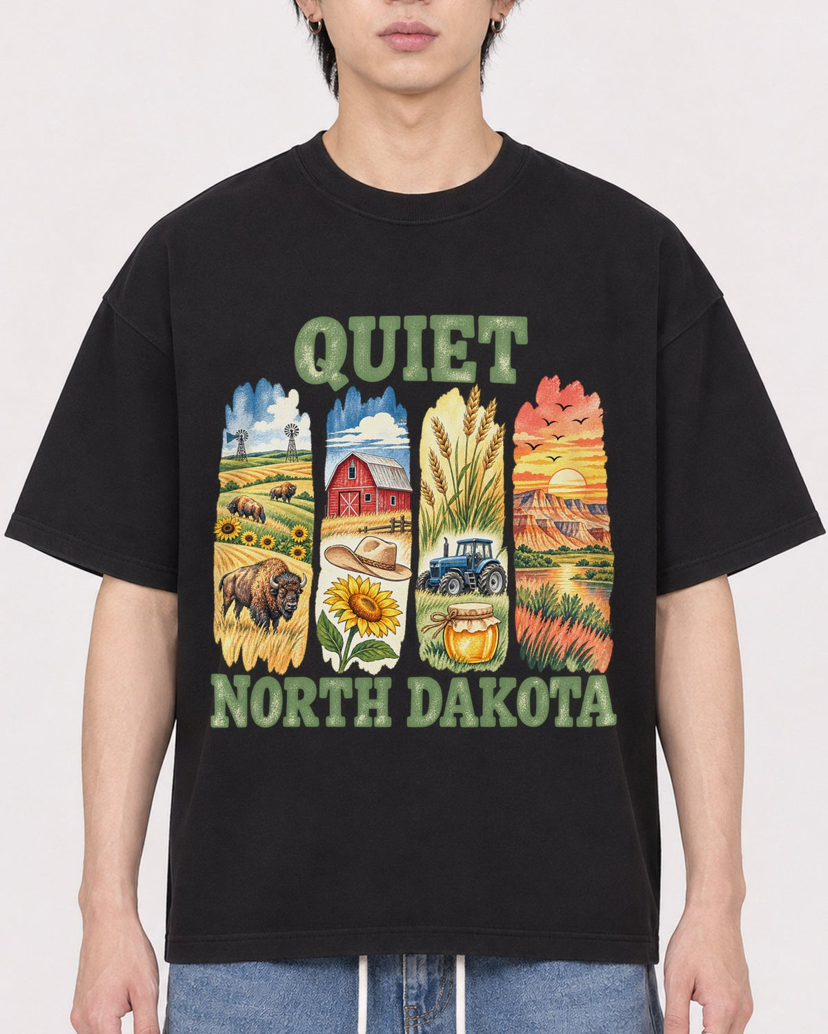 Mockup Boxy Heavyweight Tee Black male close-up 11