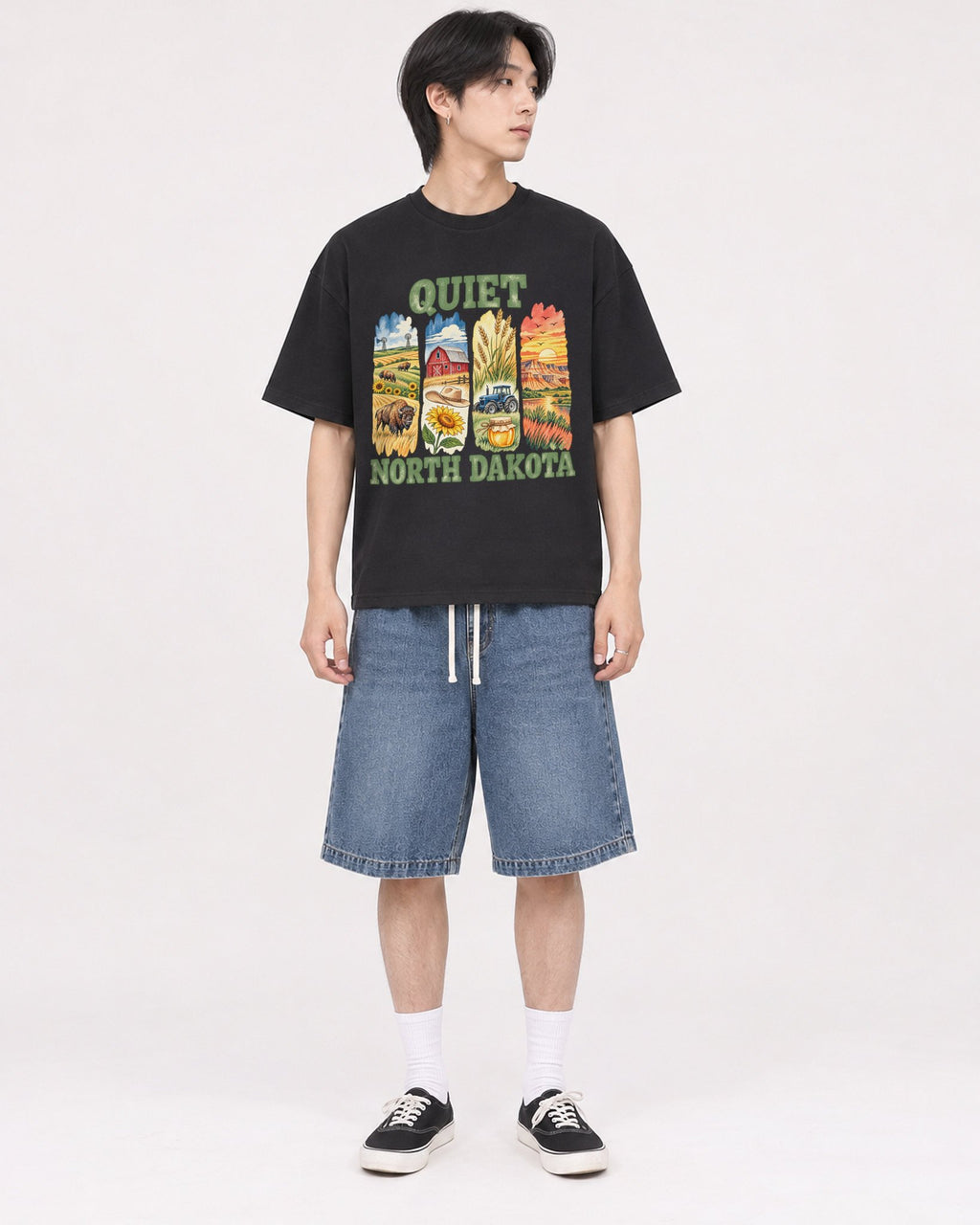 Mockup Boxy Heavyweight Tee Black male full-body 11