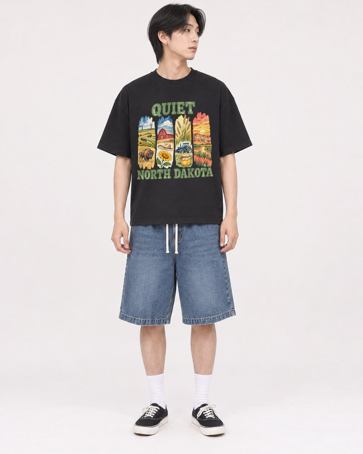 Mockup Boxy Heavyweight Tee Black male full-body 11