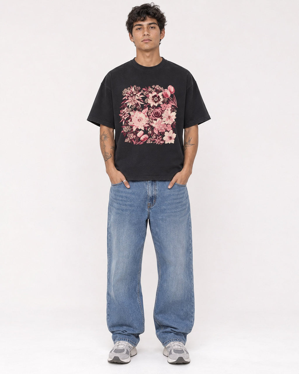 Mockup Boxy Heavyweight Tee Black male full-body 06