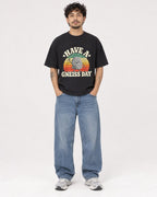 Mockup Boxy Heavyweight Tee Black male full-body 42