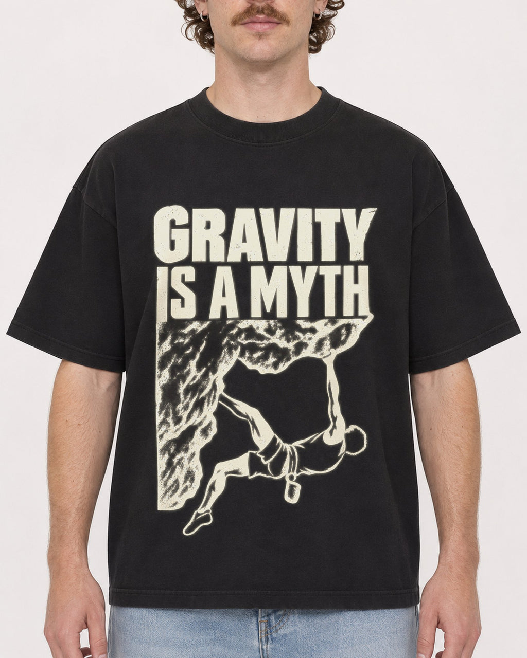 Mockup Boxy Heavyweight Tee Black male close-up 09