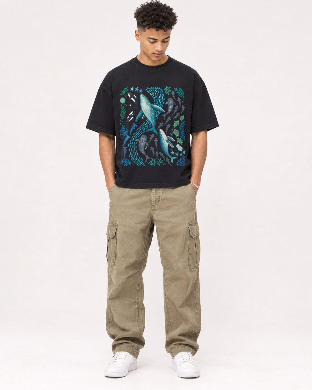 Mockup Boxy Heavyweight Tee Black male full-body 20