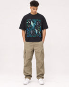 Mockup Boxy Heavyweight Tee Black male full-body 20