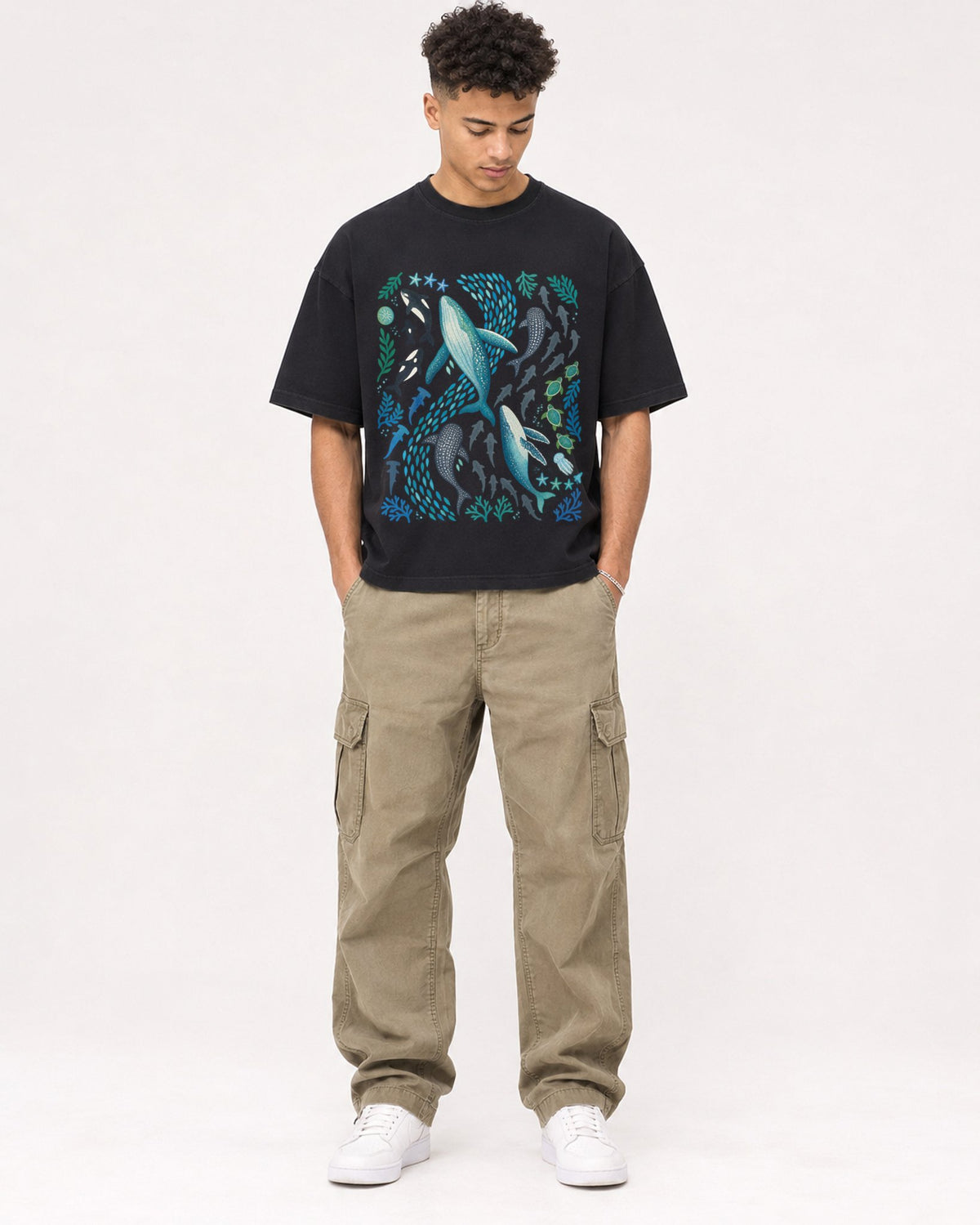 Mockup Boxy Heavyweight Tee Black male full-body 20