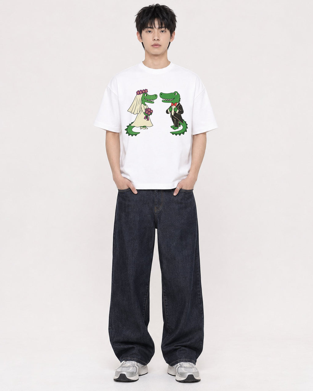 Mockup Boxy Heavyweight Tee White male full-body 01