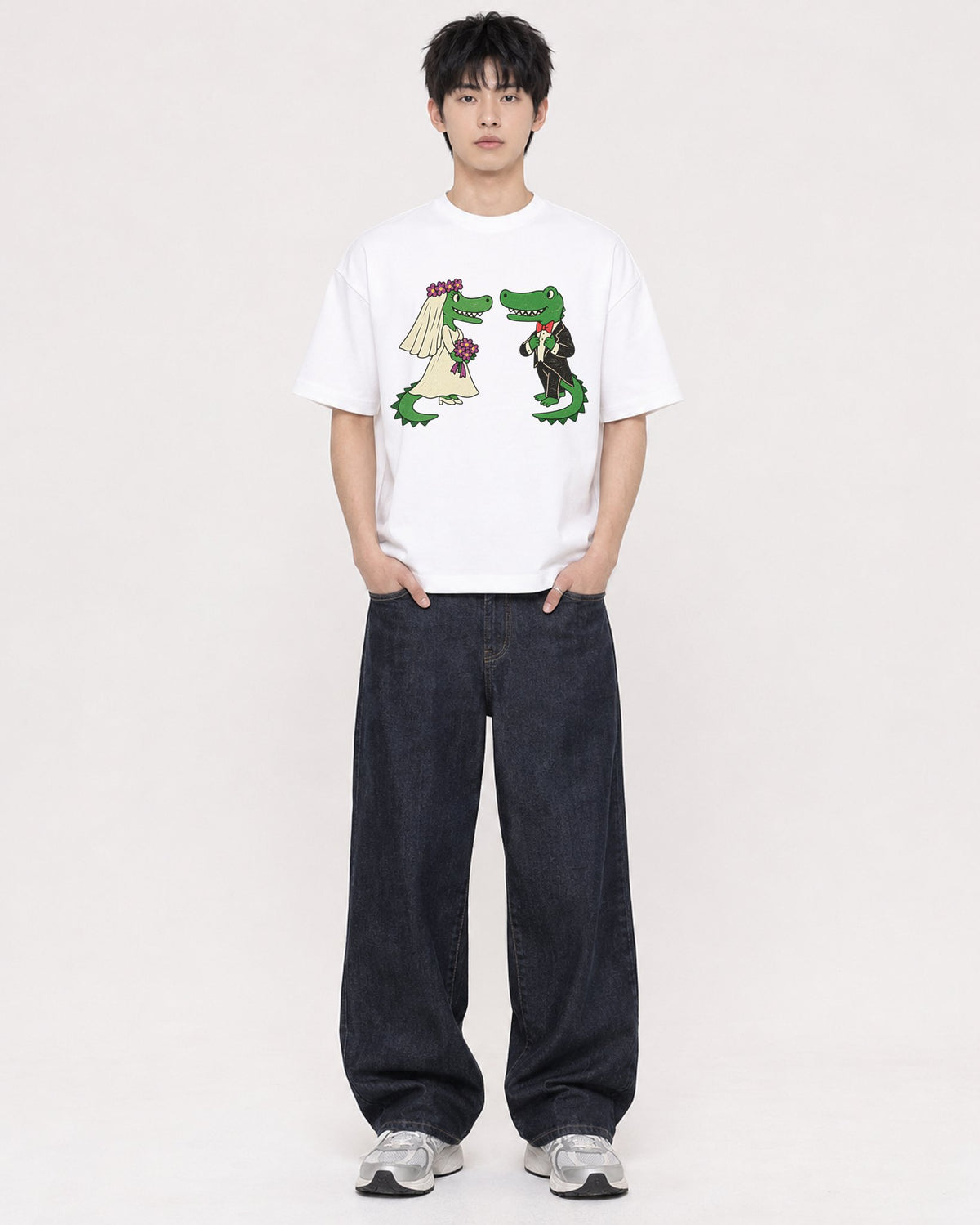 Mockup Boxy Heavyweight Tee White male full-body 01
