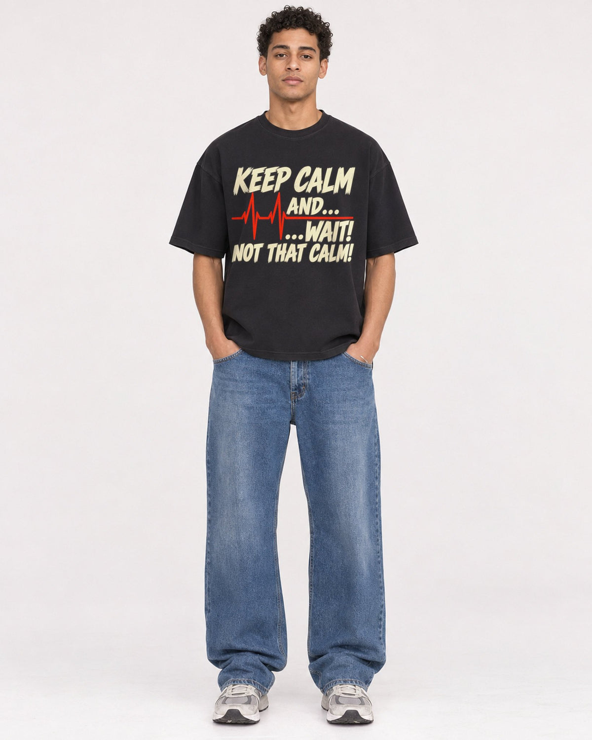Mockup Boxy Heavyweight Tee Black male full-body 10