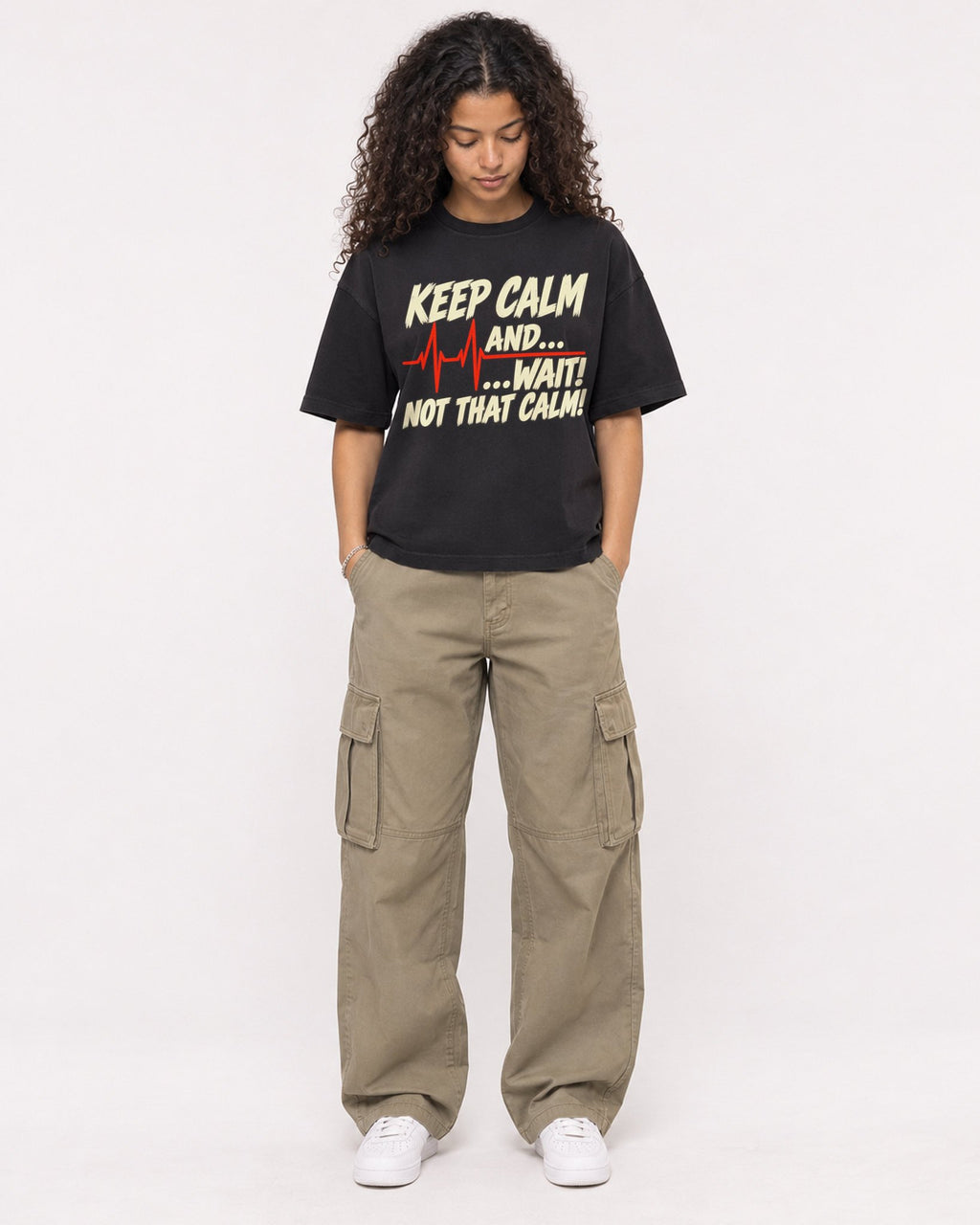 Mockup Boxy Heavyweight Tee Black female full-body 10
