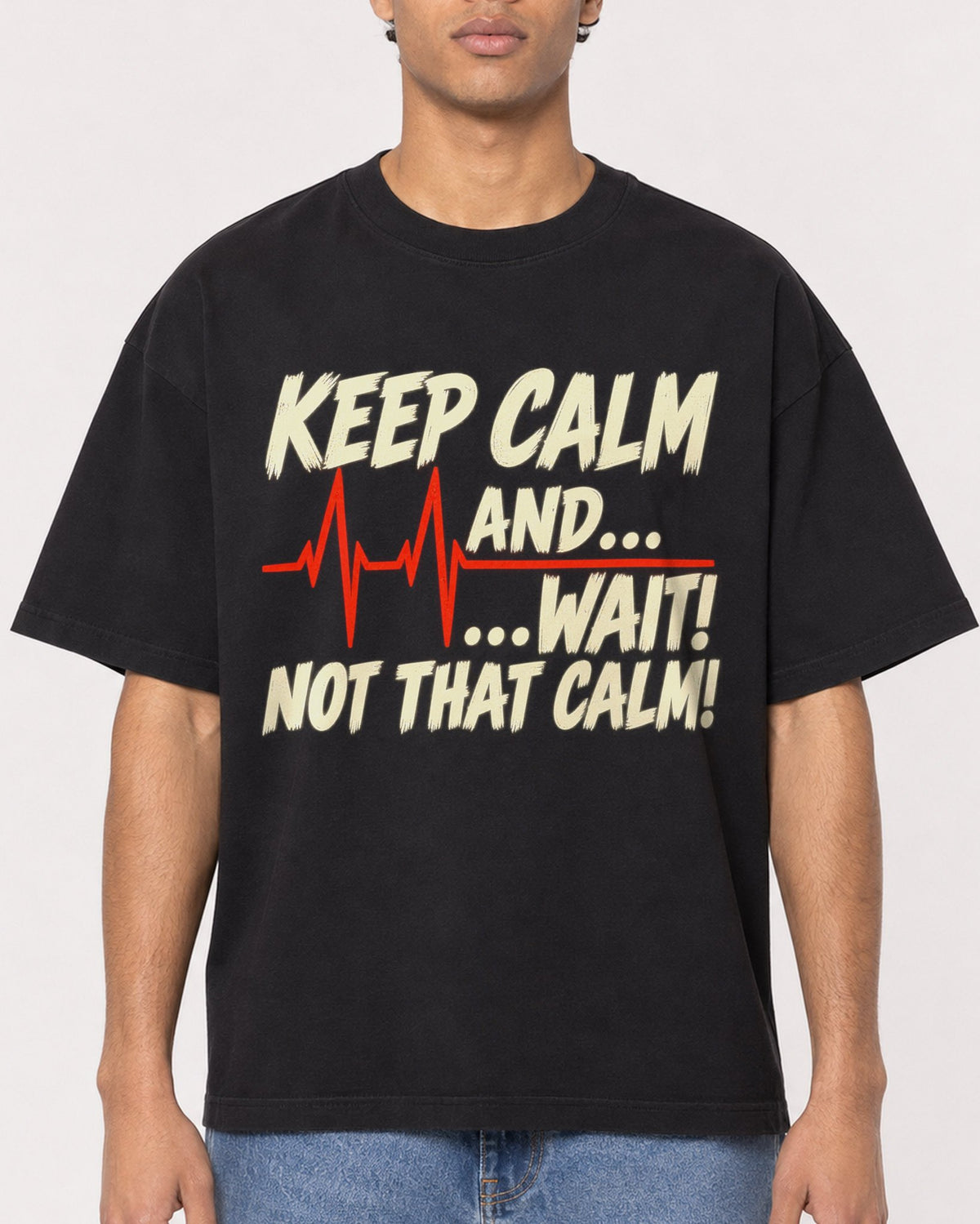 Mockup Boxy Heavyweight Tee Black male close-up 10