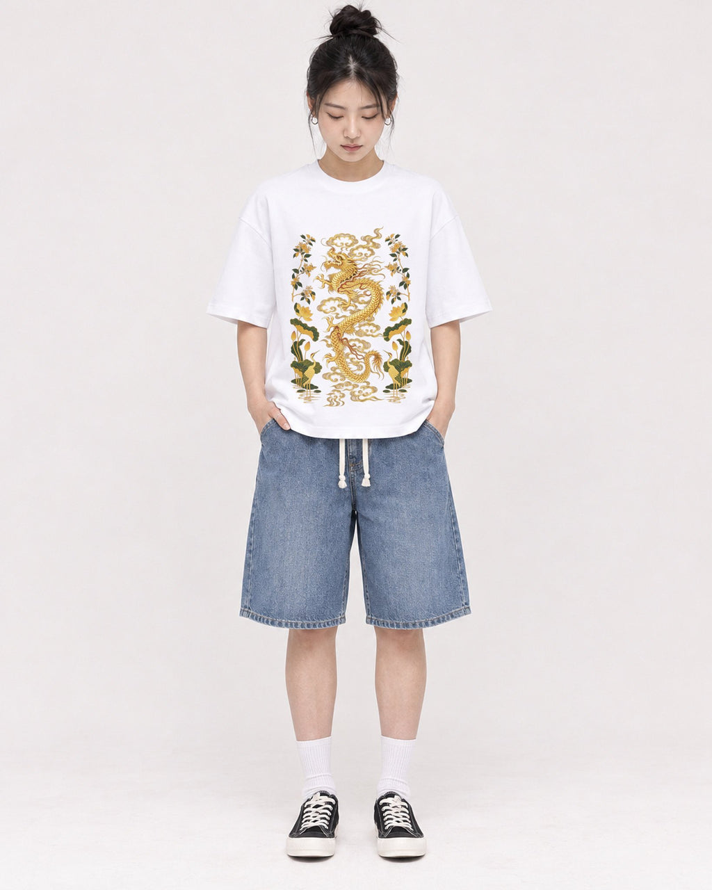 Mockup Boxy Heavyweight Tee White female full-body 41